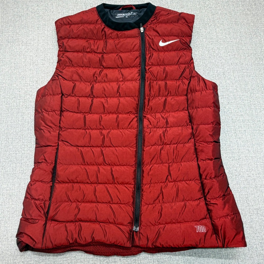 Nike Golf Shield 700 Down Puffer Vest Womens Small Red Burgundy Slant Zip